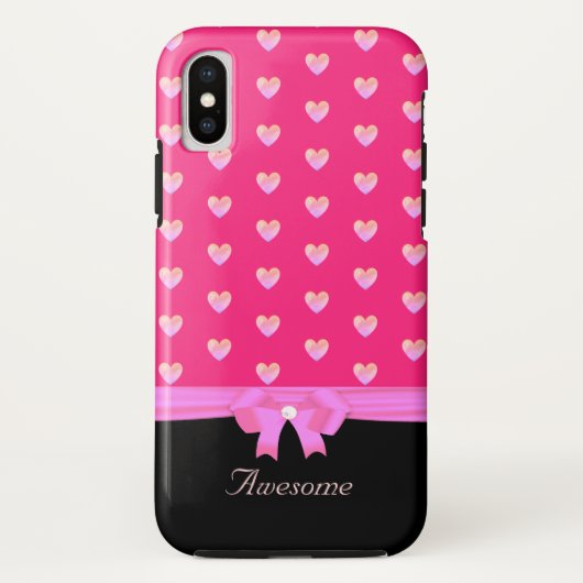Coques Case-Mate iPhone Cœurs, ruban sur rose et calligraphie sur noir (Dos)