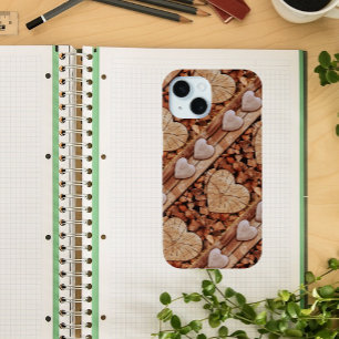 Coque Pour iPhone 15 Coeurs rustiques en bois