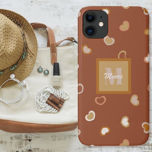Coques Case-Mate iPhone Coeurs sur Brown en Terres rustiques