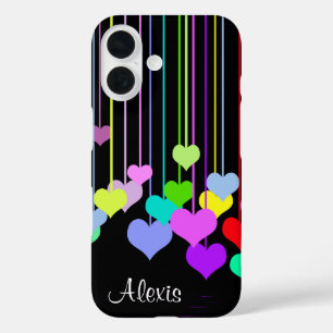 Coques iPhone 16 Cœurs Suspendus Avec Nom