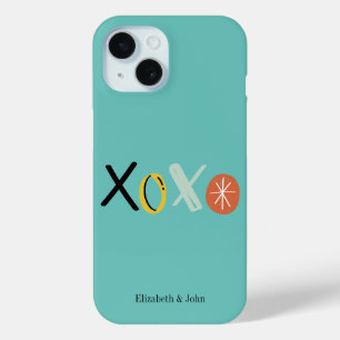 Coque Pour iPhone 15 Coeurs "XOXO" Saint Valentin Mention verte