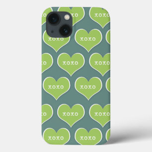 iPhone 13 Case Coeurs XOXO Vert Couleur Arrière - plan personnali