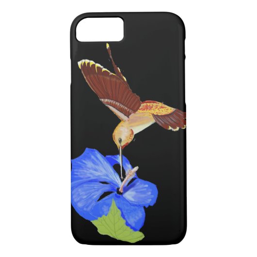 Coques Case-Mate iPhone Colibri d'or et Hibiscus bleu (Dos)