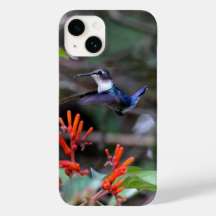 Coque Pour iPhone 14 Colibri en vol et fleurs rouges