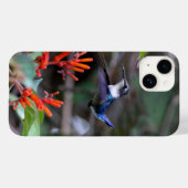 Coques Case-Mate iPhone Colibri en vol et fleurs rouges (Verso (horizontal))