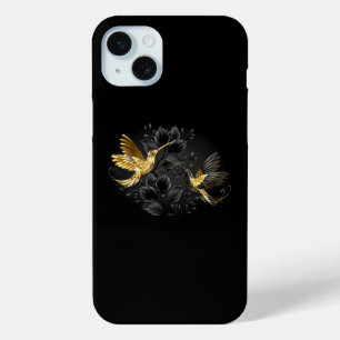 Coque iPhone 15 Mini Colibri noir et or