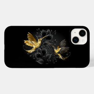 Coque Pour iPhone 14 Plus Colibri noir et or