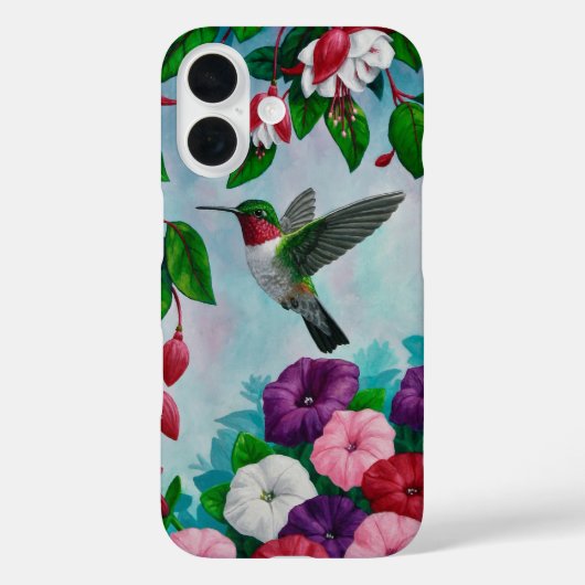 Coques Case-Mate iPhone Colibri volant dans le jardin aux fleurs (Verso)