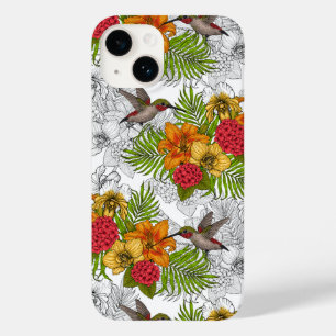 Coque Pour iPhone 14 Colibris et bouquet tropical