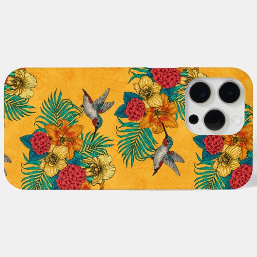 Coques Case-Mate iPhone Colibris et bouquet tropical en jaune (Verso (horizontal))