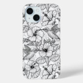 Coques Case-Mate iPhone Colibris et fleurs d'hibiscus b&w (Verso)
