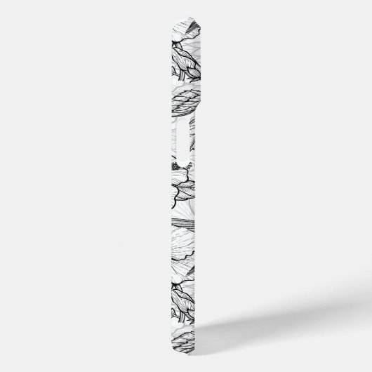 Coques Case-Mate iPhone Colibris et fleurs d'hibiscus b&w (Verso / Droite)