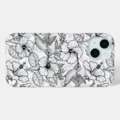 Coques Case-Mate iPhone Colibris et fleurs d'hibiscus b&w (Verso (horizontal))