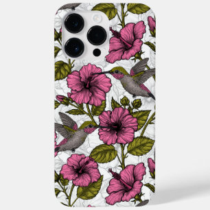 Coque Pour Pour iPhone 14 Pro Max Colibris et fleurs d'hibiscus roses