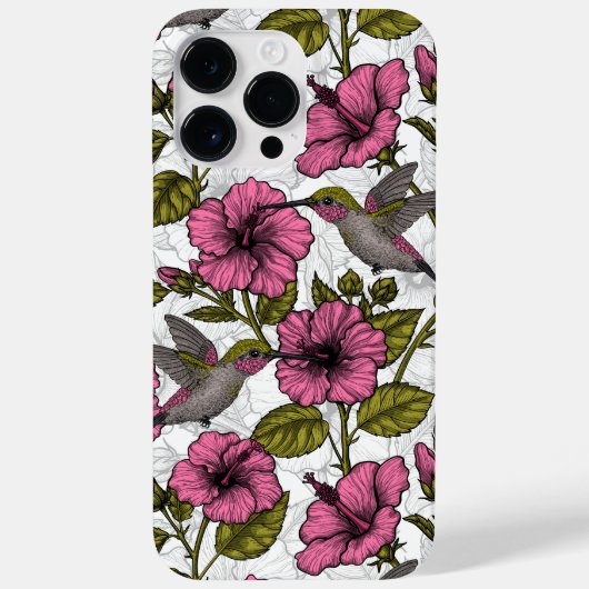 Coques Case-Mate iPhone Colibris et fleurs d'hibiscus roses (Verso)