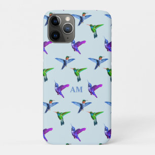 Case-Mate iPhone Case Colibris sur fond bleu turquoise clair et monogram