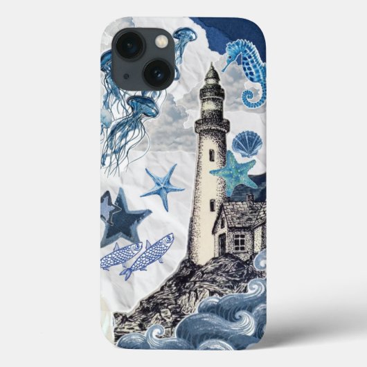 Coques Case-Mate iPhone Collage côtier nautique : Phare et vie marine Ed (Verso)