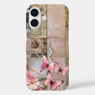 Coques iPhone 16 Collage d'art Abstrait rose fille Vintage