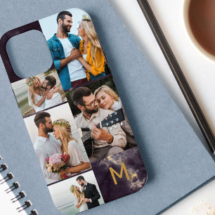 Case-Mate iPhone Case Collage de 5 photos en marbre foncé avec monogramm