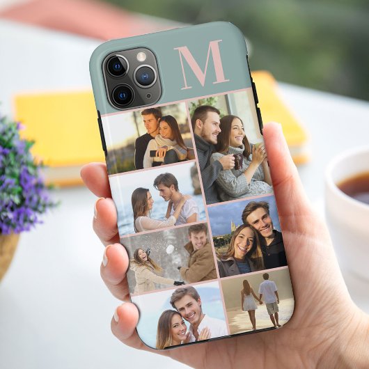 Coques Case-Mate iPhone Collage de 7 photos avec monogramme sur fond vert