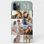 Coques Case-Mate iPhone Collage de 7 photos avec monogramme sur fond vert (Dos)