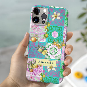 Coque Pour iPhone 15 Collage de carreaux floraux de citrus siciliens ro