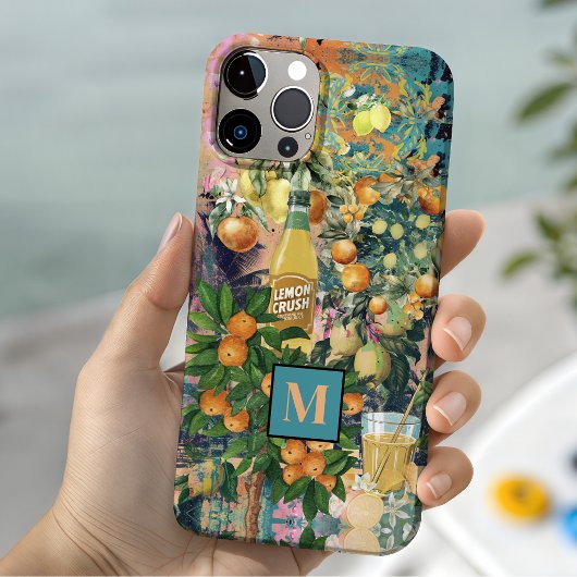 Coques Case-Mate iPhone Collage de citrus sicilien turquoise bleu orange c