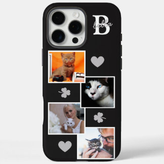 Coques iPhone 16 Pro Max Collage de photos de chat personnalisé monogramme