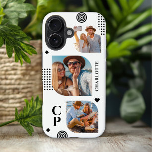 Coques iPhone 16 Collage de photos de nom de monogramme 3 Tendance