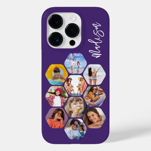 Coques Case-Mate iPhone Collage de photos en hexagone moderne avec nom per (Verso)