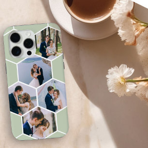 Coque iPhone 15 Pro Max Collage de photos en nid d'abeille 5 photos Vert s