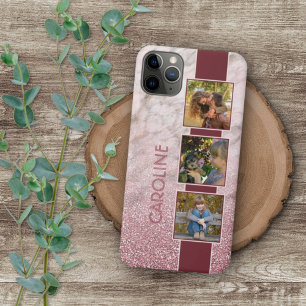 Coques iPhone 16 Pro Max Collage de photos personnalisé sur motif marbre ro
