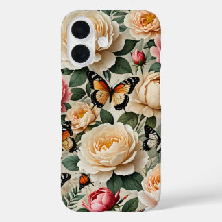 Coques iPhone 16 Collage Floral vintage avec papillons et Roses