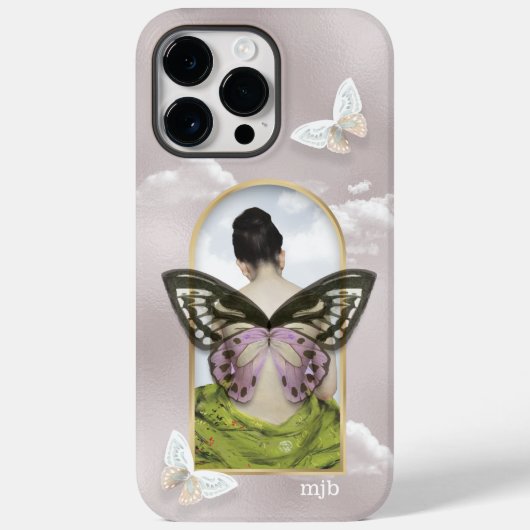 Coques Case-Mate iPhone Collage Imaginaire de rêve papillon avec monogramm (Verso)