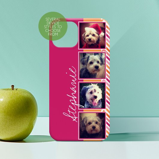 Coques Case-Mate iPhone Collage photo avec des Chevrons Hot Pink et Orange