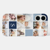 Coques Case-Mate iPhone Collage photo bleu marine et monogramme (Verso (horizontal))