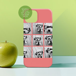 Coque Pour iPhone 15 Collage photo Coral Instagram avec 9 photos