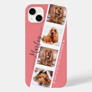 Coque Pour iPhone 14 Plus Collage photo de chien rose, la vie est meilleure