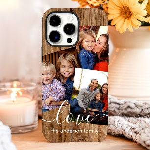 Coques iPhone 16 Pro Max Collage photo de la famille Rustic Wood