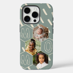 Coques iPhone 16 Pro Collage photo de maman en hexagone vert sauge
