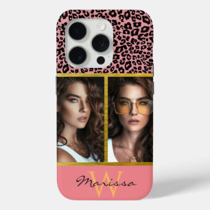 Coque iPhone 15 Pro Collage photo Empreinte de léopard couleur et mono