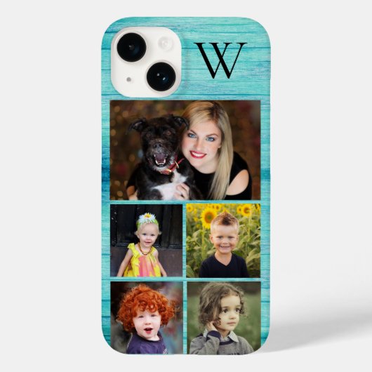 Coques Case-Mate iPhone Collage photo en bois bleu initial (Verso)