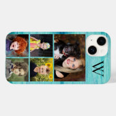 Coques Case-Mate iPhone Collage photo en bois bleu initial (Verso (horizontal))