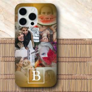 Coque iPhone 15 Pro Max Collage photo et monogramme de Faux Gold