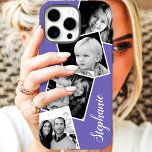 Case-Mate iPhone Case Collage photo Instagram personnalisé Nom personnal<br><div class="desc">Photo personnalisée Instagram Collage Purple Personnalisé iPhone 11 Coque. Ce design moderne branché propose un espace pour 4 photos de style instagram carré. Ajoutez votre nom ou votre texte pour personnaliser davantage ce design personnalisé do-it-yourself choisissez votre propre couleur arrière - plan.</div>