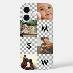 Coques iPhone 16 Collage photo moderne monogramme damier