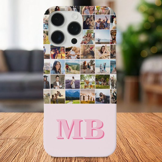 Coques Case-Mate iPhone Collage photo moderne rose Premier monogramme
