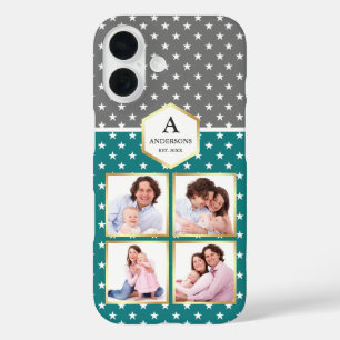 Coques iPhone 16 Collage photo Motif des étoiles turquoises et blan
