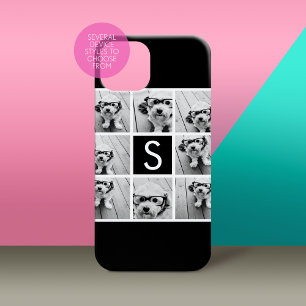 Coques iPhone 16 Collage photo noir et blanc Monogramme personnalis
