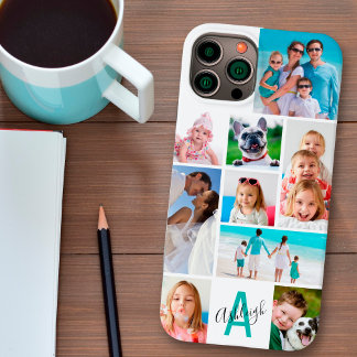 Coque Pour iPhone 14 Collage photo personnalisé 9 Nom du monogramme Vos